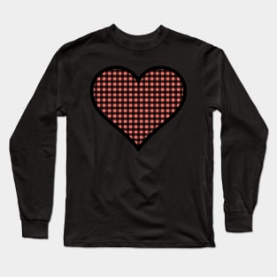 Coral and Black Gingham Heart Long Sleeve T-Shirt